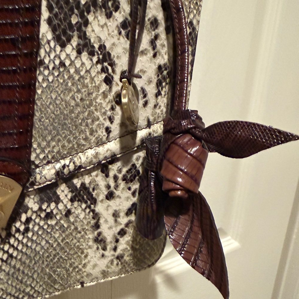 Brahmin Snakeskin Satchel in Cream and Brown with Gold Accents - Picture 6 of 8